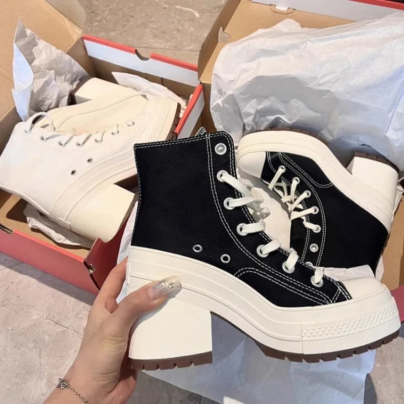 Women Platform Sneakers Luxury Brand Women Boots Fashion Outdoor Skateboard Shoes Women High Top Canvas Sneaker Plus Size 36-42