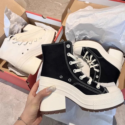 Women Platform Sneakers Luxury Brand Women Boots Fashion Outdoor Skateboard Shoes Women High Top Canvas Sneaker Plus Size 36-42