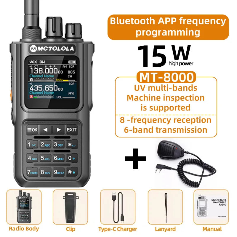 MOTOLOLA 15W Portable Handheld Walkie Talkie 6 Band Transmission Reception Bluetooth Program Flashing Noise Reduction AM FM