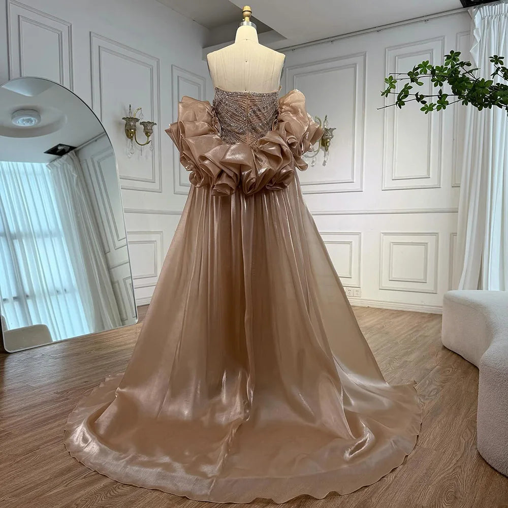 SERENE Hill 2026 Luxury Dubai Nude Strapless Mermaid Beaded Evening Dress with Detachable Sleeve Party Gown GLA72896 Customized