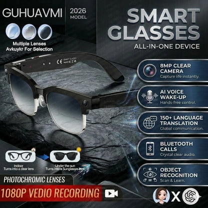 2026 New AI Smart Glasses with Camera 4K EIS Anti-Shake Video&Photo Capture Real-Time Translation Recording Glasses Photochromic