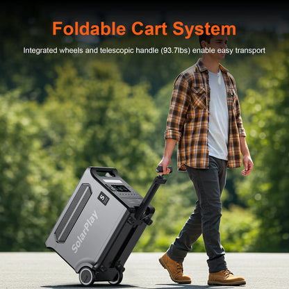 3840Wh 3600W Portable Power Station Solar Generator with Foldable Cart