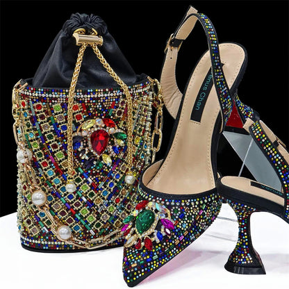 Venus Chan Italian Shoes and Bags Matching Set 2024 Nigerian Heel Party for Women Orange Colour Italian Design Wedding INS 2024