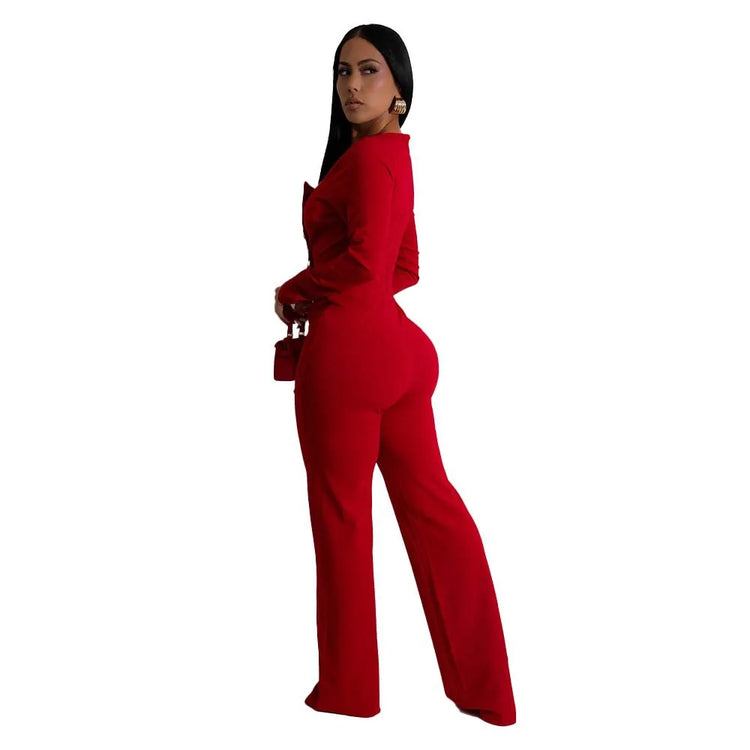 CM.YAYA Elegant Button Long Sleeve Irregular Girl Jumpsuits 2025 Spring Women's Overalls Outfits Night Club Streetwear One Piece