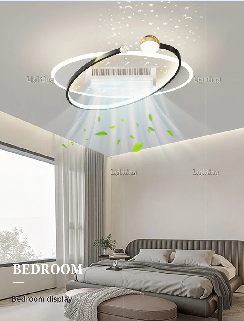 LED Bladeless Fan Light, Living Room Light, Modern Minimalist Smart Remote Control, Master Bedroom Study Ceiling Light 110V/220V
