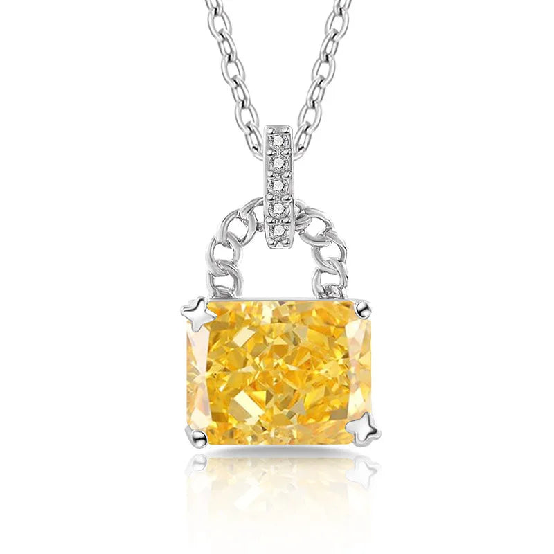 925 Sterling Silver Elegant Fashion High Carbon Diamond Ice Flower Cut Small Lock Pendant Necklace Daily Versatile