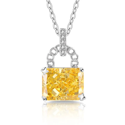 925 Sterling Silver Elegant Fashion High Carbon Diamond Ice Flower Cut Small Lock Pendant Necklace Daily Versatile