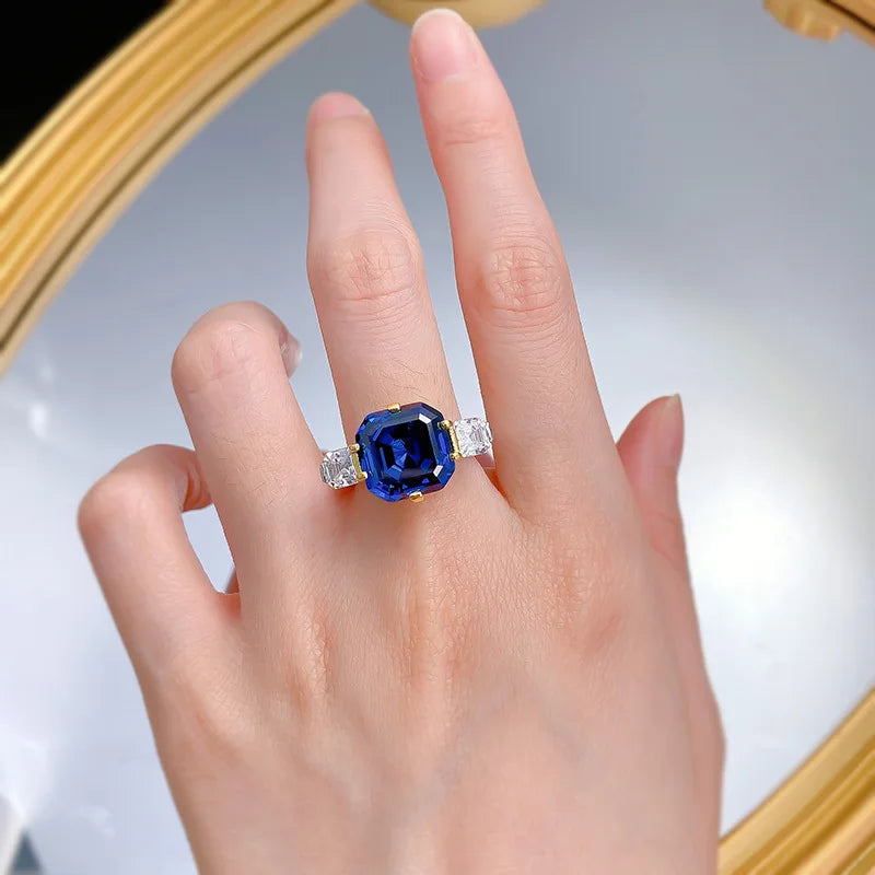 Luxury 18K white Solid Platinum PT950 certifid royal sapphire Ascher 12*12 zircon set high jewelry