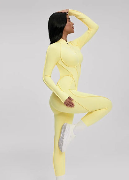 FUBEIKE Women's Yoga Set Fashion Sexy Slim Fit Long Sleeve Zipper Sports Gym Workout Legging Bodysuits Outdoor Activewear