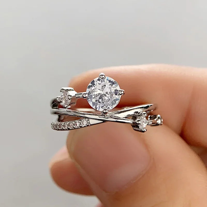 Huitan Wedding Band Eternity Rings Women Brilliant Round Zirconia Luxury Engagement Rings Thin Elegant Female Jewelry Drop Ship