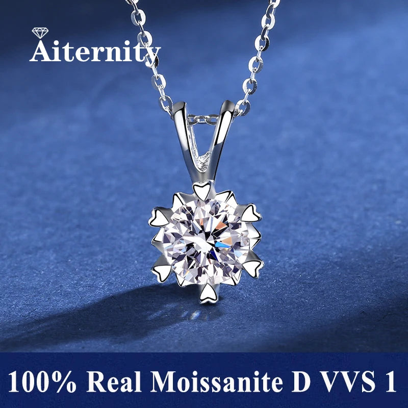 Silver 925 6 Prong Moissanite Pendant Necklace for Women Trendy Design D Color VVS Pass Diamond Testing Jewelry with Box GRA