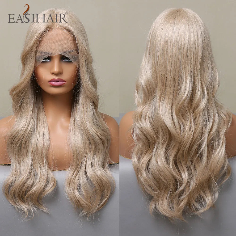 EASIHAIR Lace Front Hair Wigs Brown Long Straight Synthetic Lace Wigs for Black Women Daily Cosplay Party Heat Resistant Fibers