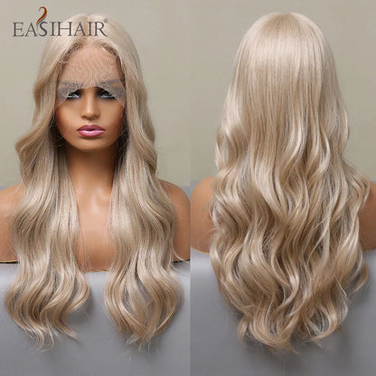 EASIHAIR Lace Front Hair Wigs Brown Long Straight Synthetic Lace Wigs for Black Women Daily Cosplay Party Heat Resistant Fibers