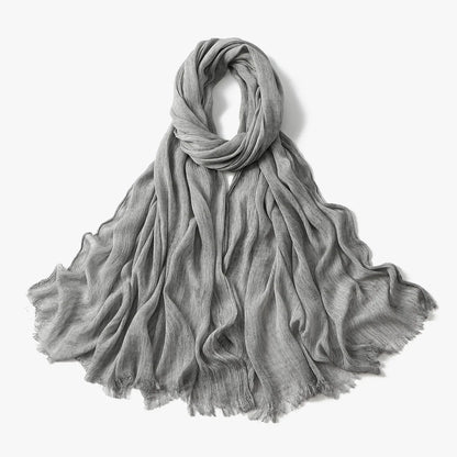 Fashion Crinkle Cotton Royan Hijab Scarf for Muslim Women Islamic Long Soft Shawls Wraps Short Tassel Bufanda Accessories