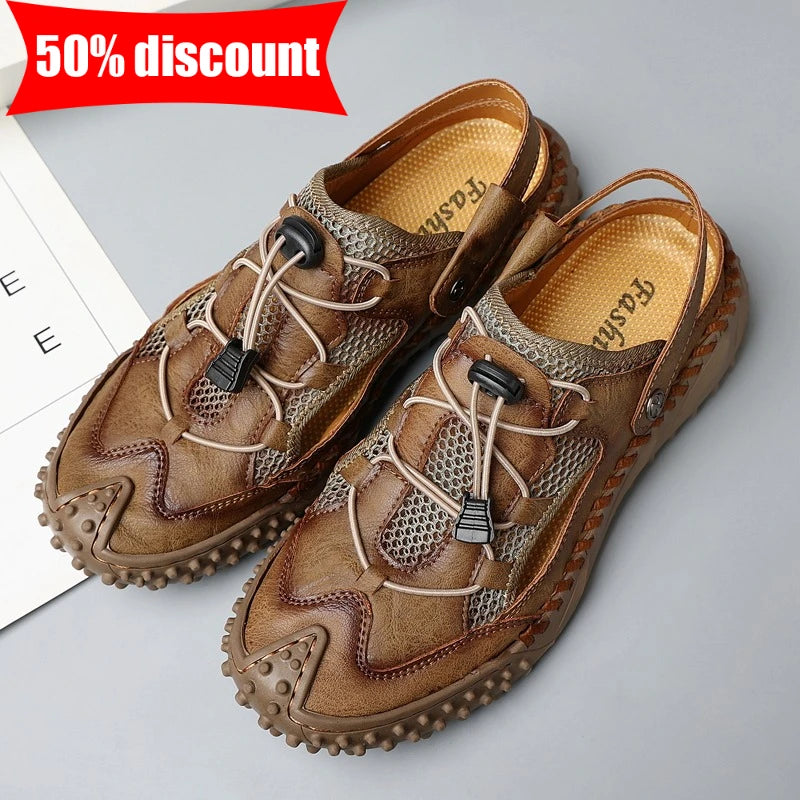 Mens Sandals Summer Outdoor Casual Mesh Hollow Walk Fishing Wading Shoes Lightweight Non Slip Hand Sewn Beach Slippers Man