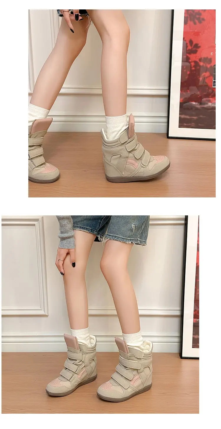 2026 Summer New Invisible Height-Boosting Color-Block Retro Versatile Sporty Casual High-Top Shoes for Women