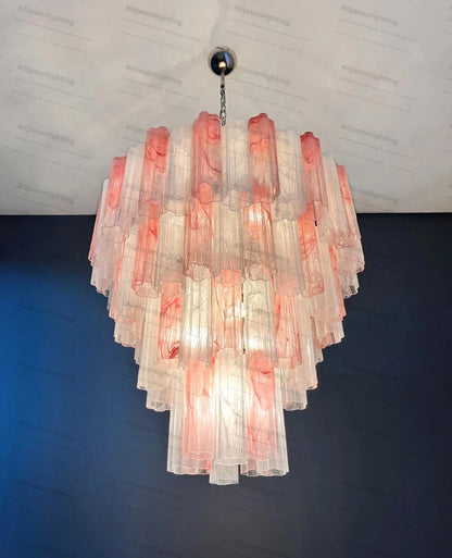Elevate Your Living Room With Our Textured Pink White Glass 2026 Chandelier High-end Pendant Light Gold Chrome Dimming Function