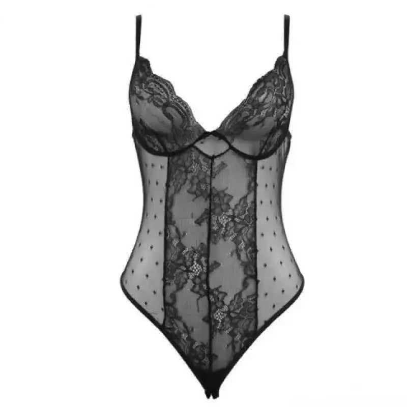 Women's Bodysuit Lace Patchwork Hollow Out Bodysuits Transparent Female Deep V See Through Partywear Spring Sexy Ladies Clubwear
