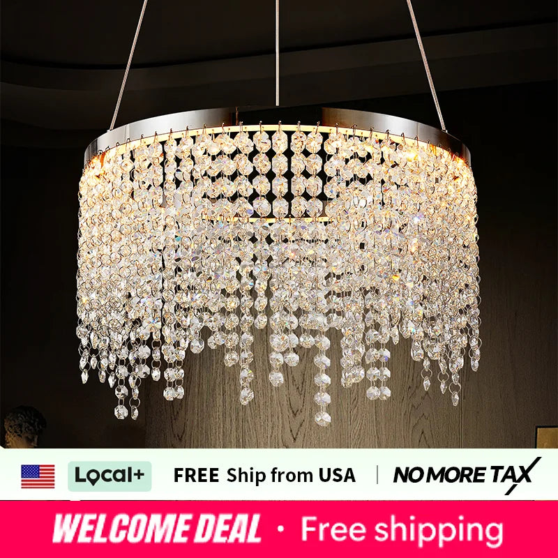 16-inch Luxury Crystal LED Chandelier - Adjustable Height and Color Temperature (3000K-6000K) -Modern Chandelier for Living Room