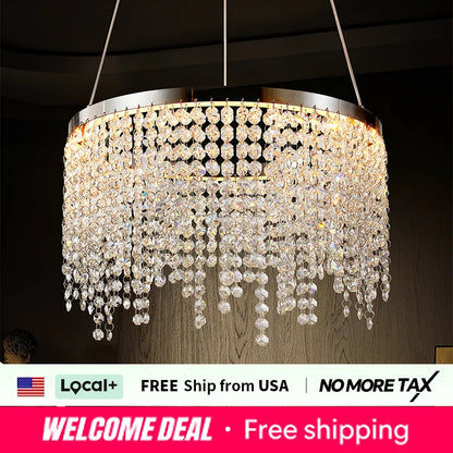 16-inch Luxury Crystal LED Chandelier - Adjustable Height and Color Temperature (3000K-6000K) -Modern Chandelier for Living Room