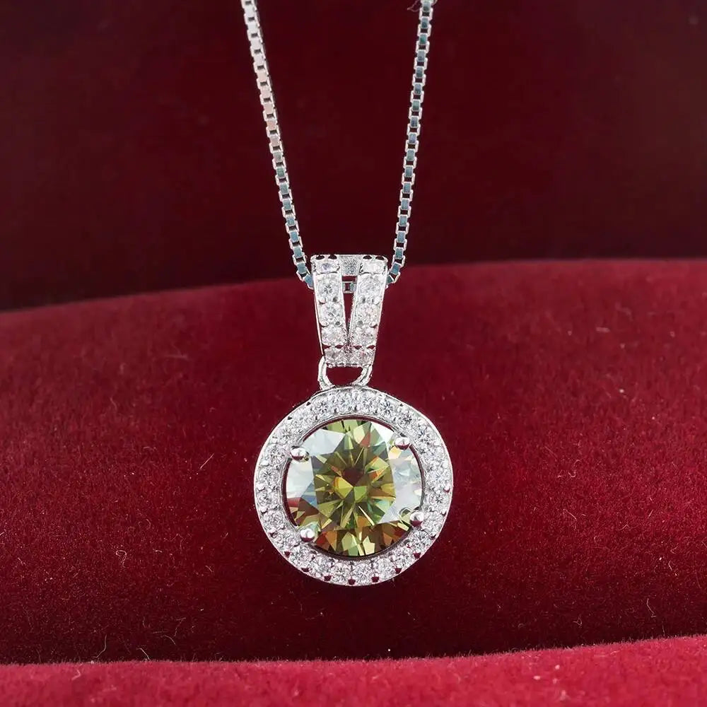 S925 Sterling Silver Moissanite Necklace 1 Carat Round Shape colorful lab-created diamond jewelry For Women