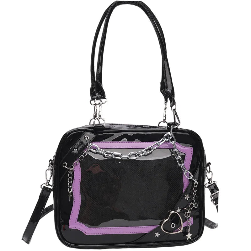 New Arrival Subculture Spicy Cool Girls Shoulder Bags Fashion Gothic Style PU Leather Ita Bags Pin Display Ita Crossbody Purse