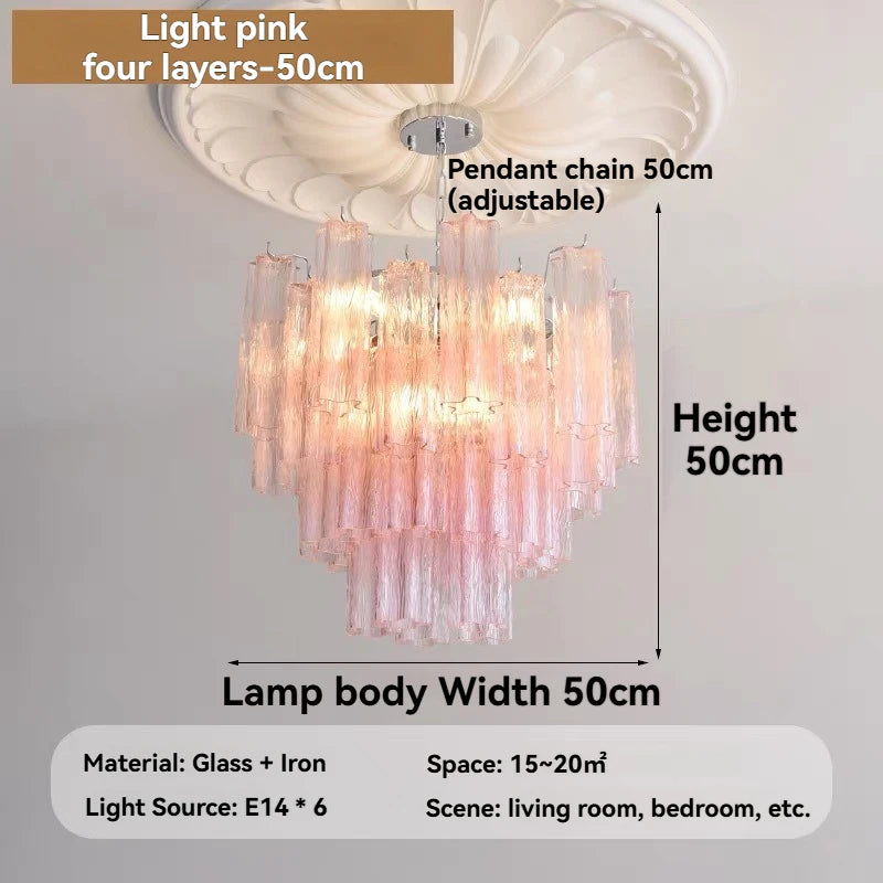 Designer Murano Ceiling Chandeliers Pink Colorful Glass LED Hanging Pendant Lights for Living Dining Room Bar Villa Art Lighting