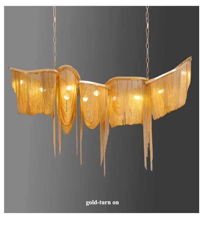 Italian Luxury Gold Tassel Chandeliers Designer Lighting Living Dining Room Decor Aluminum LED Pendant Lamp Villa Hanging Lights