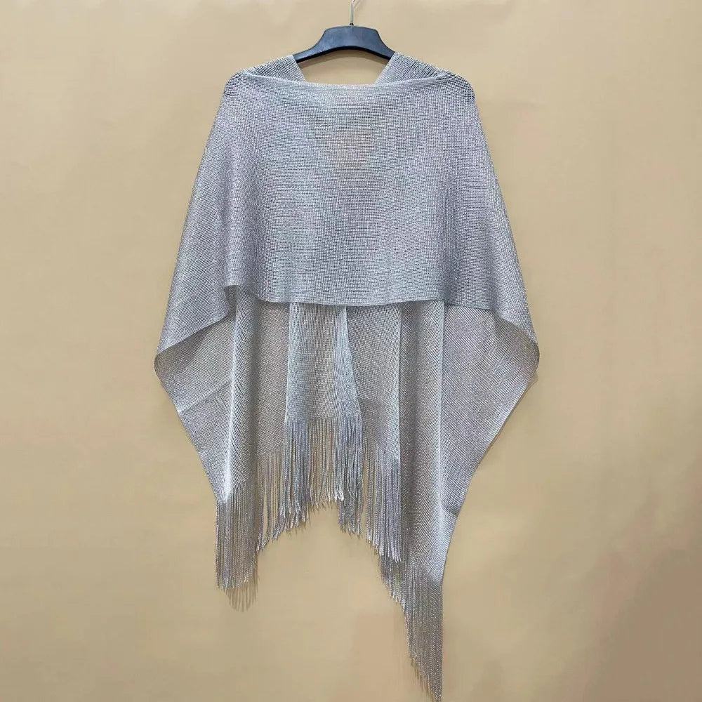 Summer Sun Protection Scarf Gold Silver Tassels Wedding Scarf Elegant Temperament Dresses Shawls for Women