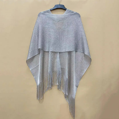Summer Sun Protection Scarf Gold Silver Tassels Wedding Scarf Elegant Temperament Dresses Shawls for Women