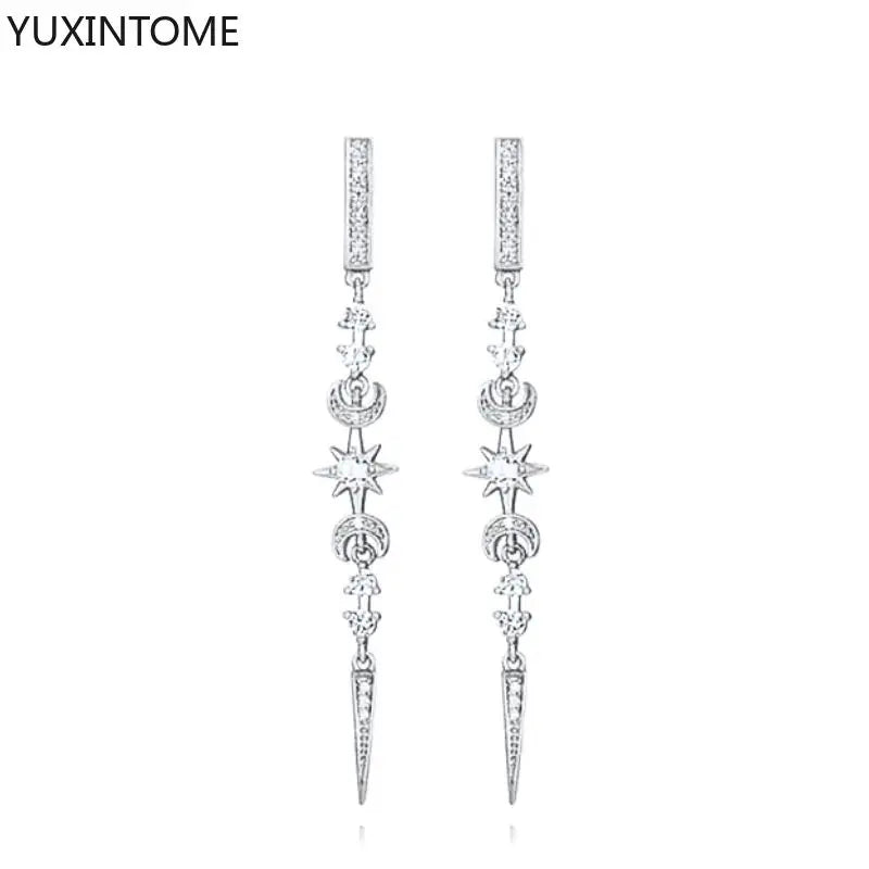 925 Sterling Silver Needle Long Chain Stud Earrings For Women Exquisite Zircon Geometric Tassel Pendant Earrings Luxury Jewelry