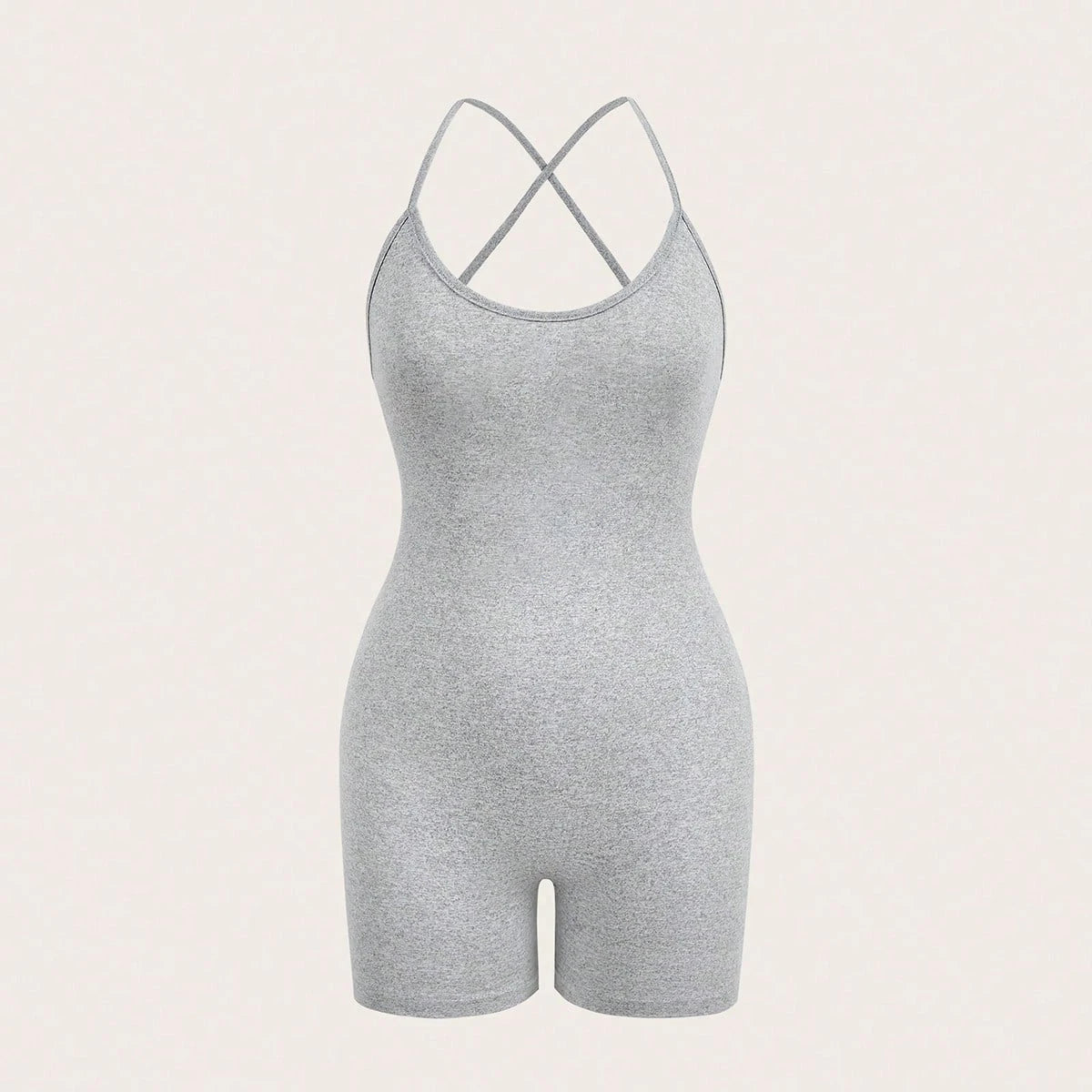  Sexy women 's Grey Cross Strap Bodysuit  Fitness Jumpsuit Women  Adjustable Sports  Shorts Backless Set Romper