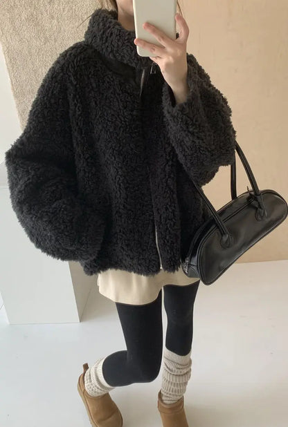Fake Fleece Coat Women New Autumn Winter Casual Fleece-Lined Thickened Fur-Onepiece Coat Top