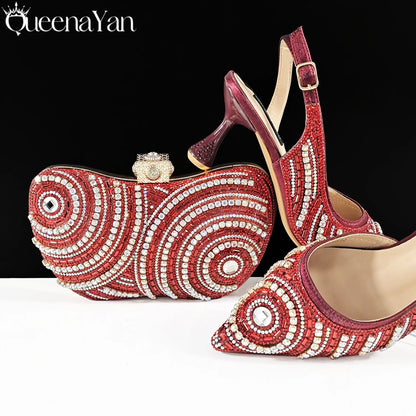 Queena Yan 2026 Elegant Nigerian Women's Royal Blue Only Shoes or with Rhinestone Handbag Set - Italian Design for Weddings