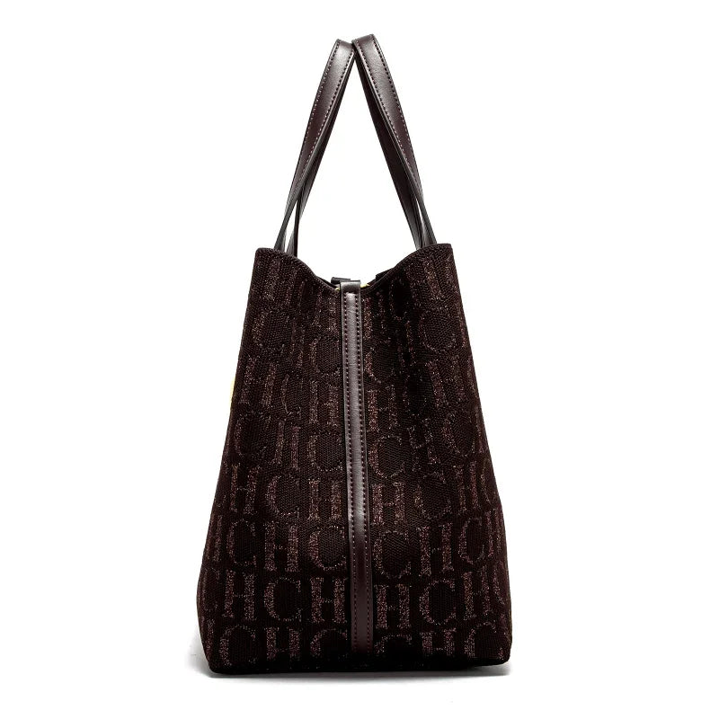 CH Women's Shoulder Bag Simple Solid Color Gold Letter Printed Design Women's Large Capacity Daily Commuter Bag Women's Handbag