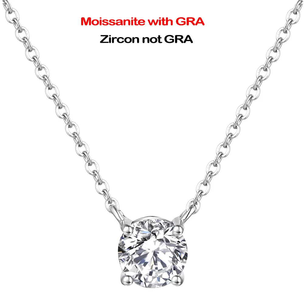 0.5/1/2ct Round Cut Solitaire Diamond Moissanite Pendant Necklace for Women 925 Sterling Silver Wedding Bridal Neck Chain GRA