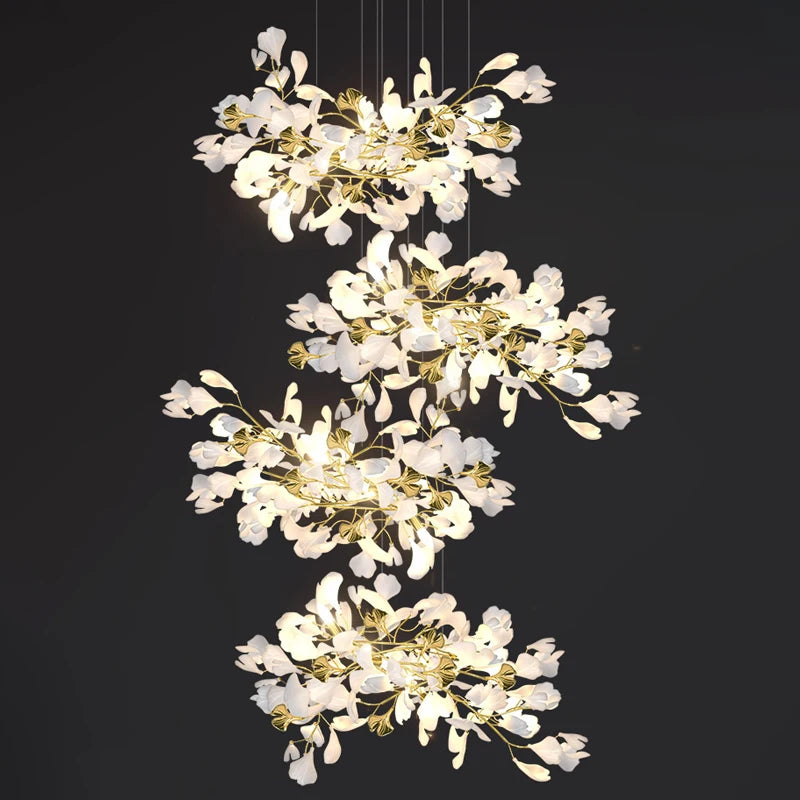 Modern Ceramics Chandeliers Home Ginkgo Biloba Decoration Villa Living Room Lighting Pendant Lamps Indoor Hanging Lights Fixture