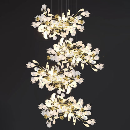 Modern Ceramics Chandeliers Home Ginkgo Biloba Decoration Villa Living Room Lighting Pendant Lamps Indoor Hanging Lights Fixture