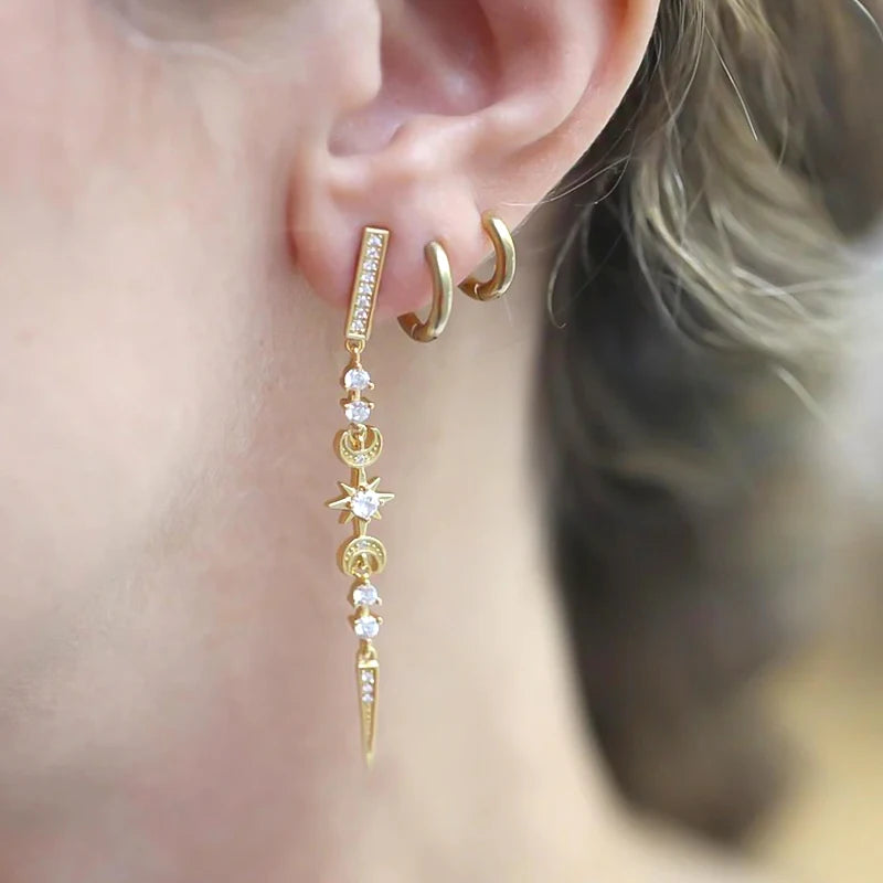 925 Sterling Silver Needle Long Chain Stud Earrings For Women Exquisite Zircon Geometric Tassel Pendant Earrings Luxury Jewelry