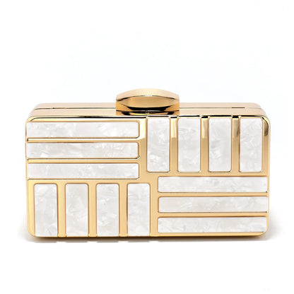 Acrylic Women Clutch Evening Bags Flap Luxury New Arrival Hollow Out Style Glitter Handbags Metal Chain Party Wedding Bridal Pro