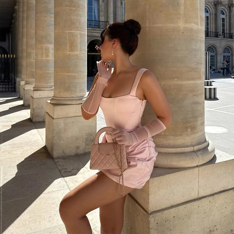 Solid Pleated Strapless Women's Dress Backless Off-shoulder High Waist Split Female Dresses 2026 Sexy Summer Evening Party Gown