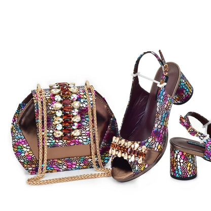 New Arrival Shoe and Bag Set for Party in Women Italian Elegant Woman Heeled Shoes for Wedding Full Rhinestone Wedding Pumps