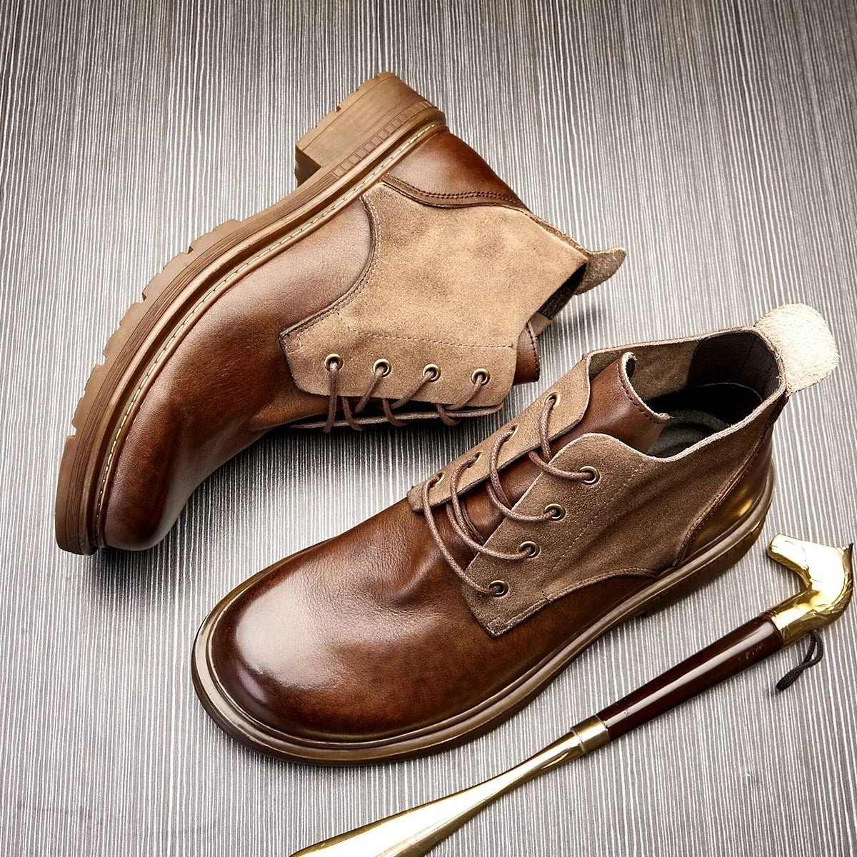 New Handmade Men Ankle Cow Real Leather Shoes Autumn Winter Outdoor Tooling Boots Business Vintage British Motorcycle Boots