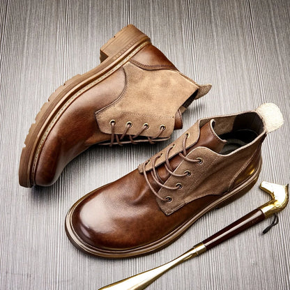 New Handmade Men Ankle Cow Real Leather Shoes Autumn Winter Outdoor Tooling Boots Business Vintage British Motorcycle Boots