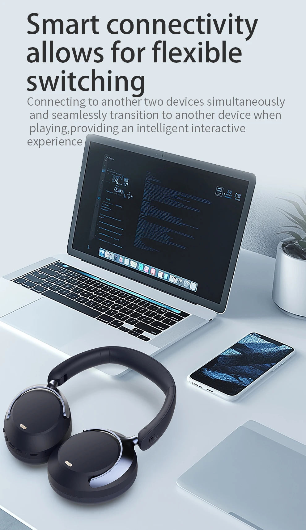 Hybrid ANC Over-Ear Bluetooth Headphones, Spatial Audio 3D Surround Sound Low Latency Gaming Headset with 70H Playback, Mics Noise Canceling Wireless Headphones with Touch Control & Hearing Protection