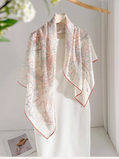 100% Mulberry Silk Scarf Long Lace Trim Neckerchief All Match Chic Ladies Portable Outdoor Daily Decor Neck Band Ornament