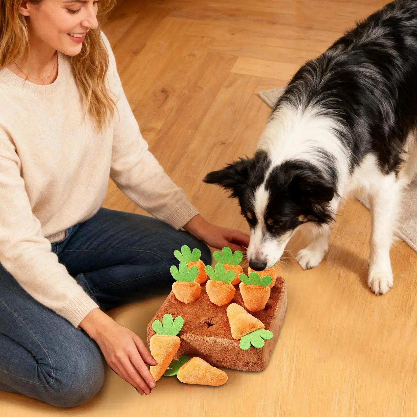 Dog Snuffle Mat Interactive Feeding Puzzle Game with Removable Carrots for Puppy Mental Stimulation Training Mat Slow Feeder
