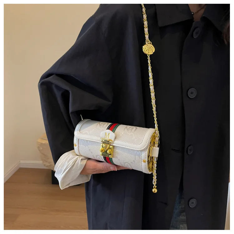 Luxury Brand Women's Evening Messenger Handbag Cylinder Shoulder Bag High-End Designer Stylish Fashion Accessory for Girls