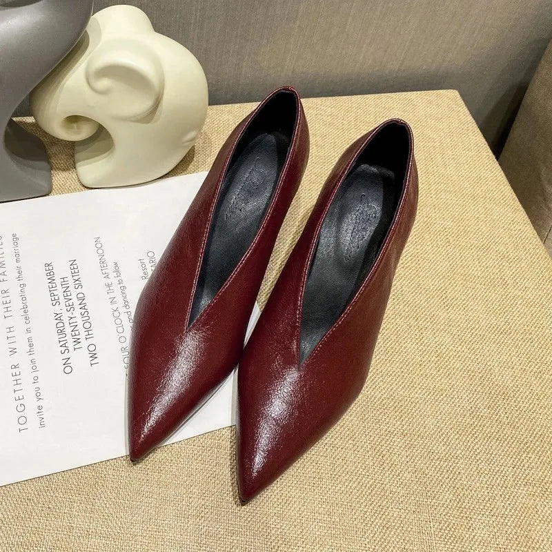 Sandals Luxury Brand Sexy Dress Shoes Elegant Chunky 5.5cm Heeeled Pumps Sexy Pointed Toe Evening Shoes Women Shoes V Cut Shoes