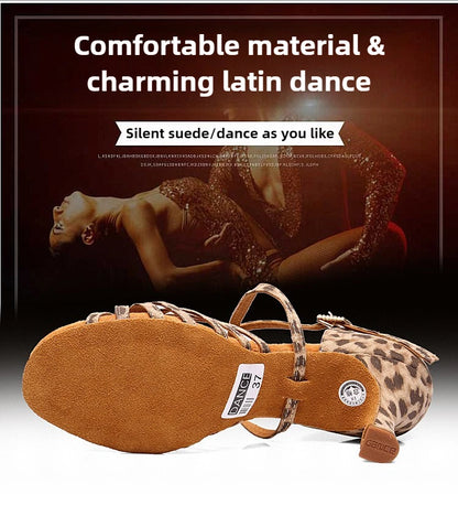 UK Latin Dance Shoes Women's Genuine Leather Flexible Sole Professional Competition Ballroom Practice Shoes